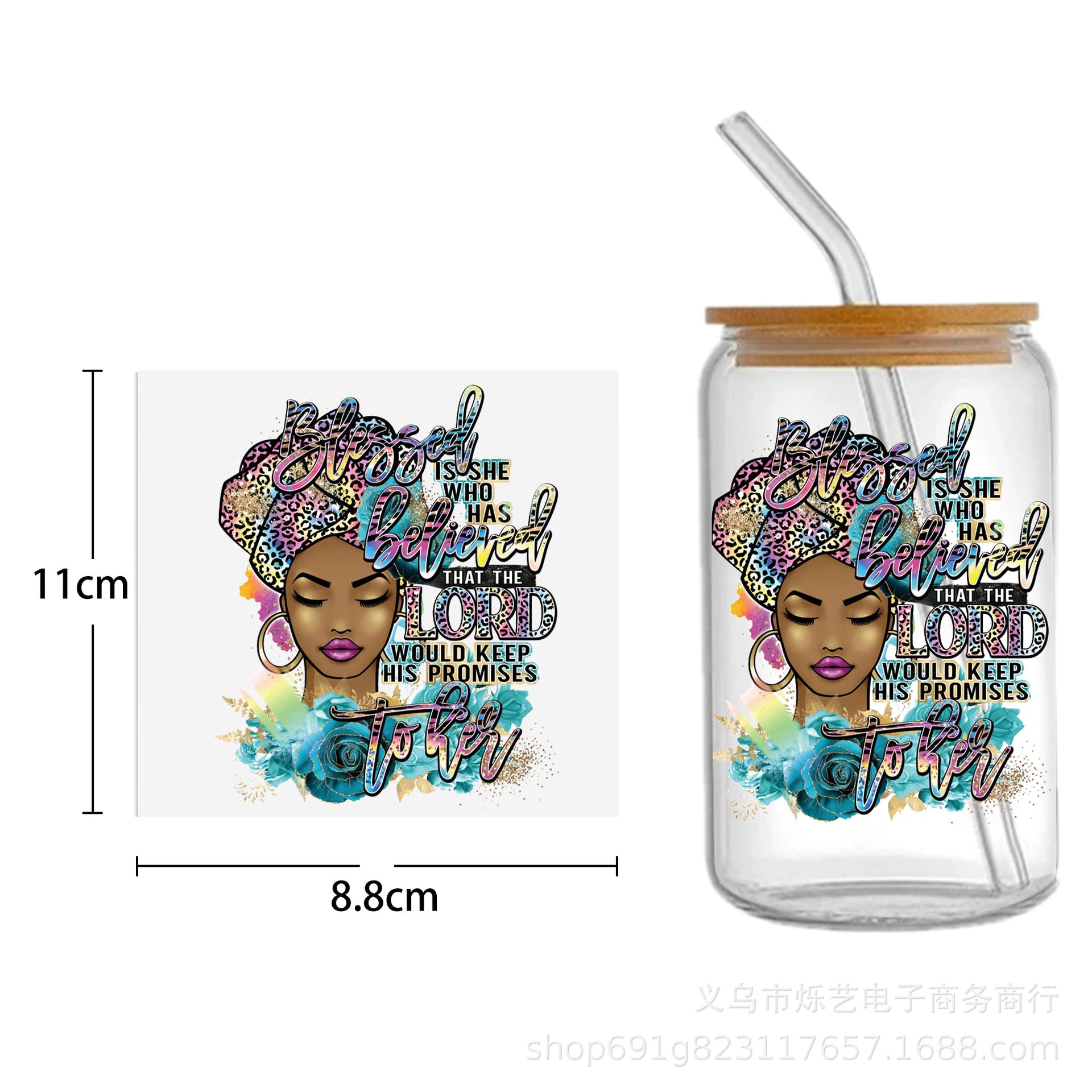 Wholesale Black Girl Series UV DTF Transfer Crystal Cup Sticker